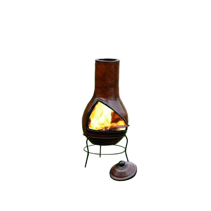 Cheminée D'extérieur En Fonte 112 Cm - Brasero Mexicain Avec Pare-étincelles - Pour Terrasse, Jardin, Soirées Cosy