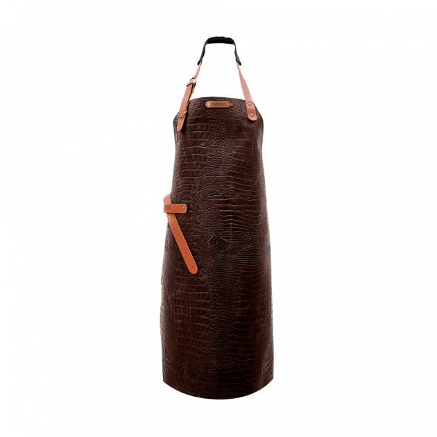 Tablier en cuir Xapron Caiman marron avec couture