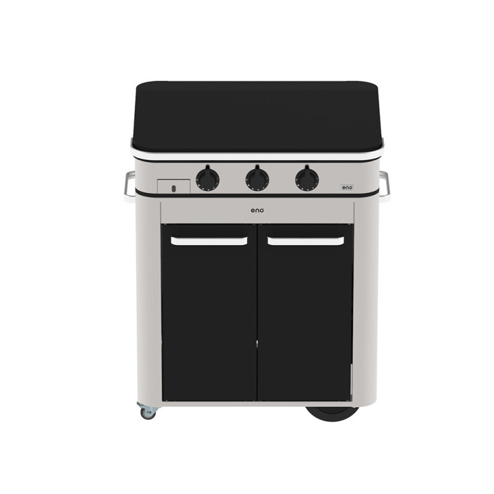 Plancha gaz Enosign 80 inox et noir sur chariot