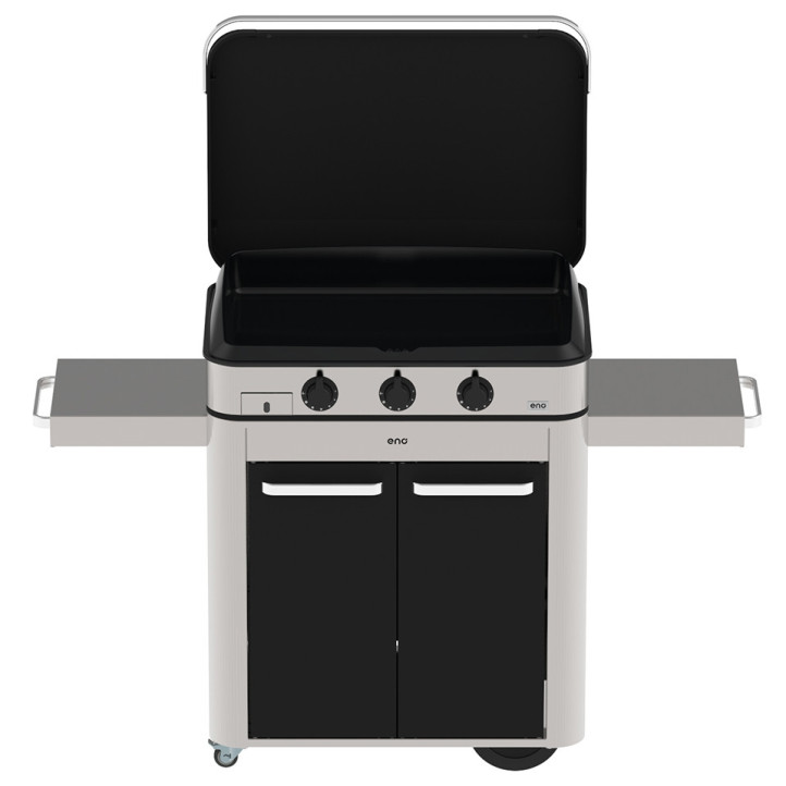 Plancha gaz Enosign 80 inox et noir sur chariot
