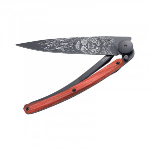 Couteau Deejo Tatoo Lion bois d'hêtre rouge 37g