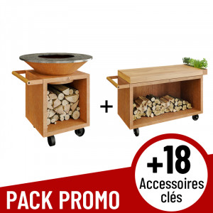 Pack full option braséro plancha à bois Ofyr Storage pro Corten 100 et table pro Corten 135