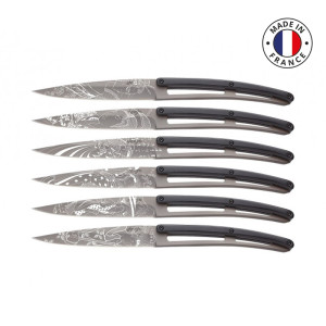 Coffret 6 couteaux de table Deejo Japon, Titane, Ebène