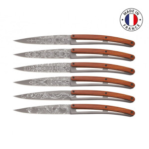 Coffret 6 couteaux de table Deejo grand siècle titane, bois corail
