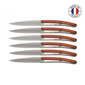 Coffret 6 couteaux de table Deejo titane, bois corail, géometrie
