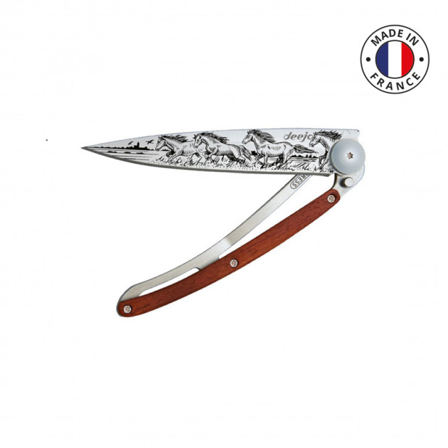 COUTEAU DEEJO TATOO 37G CHEVAUX SAUVAGES BOIS CORAIL