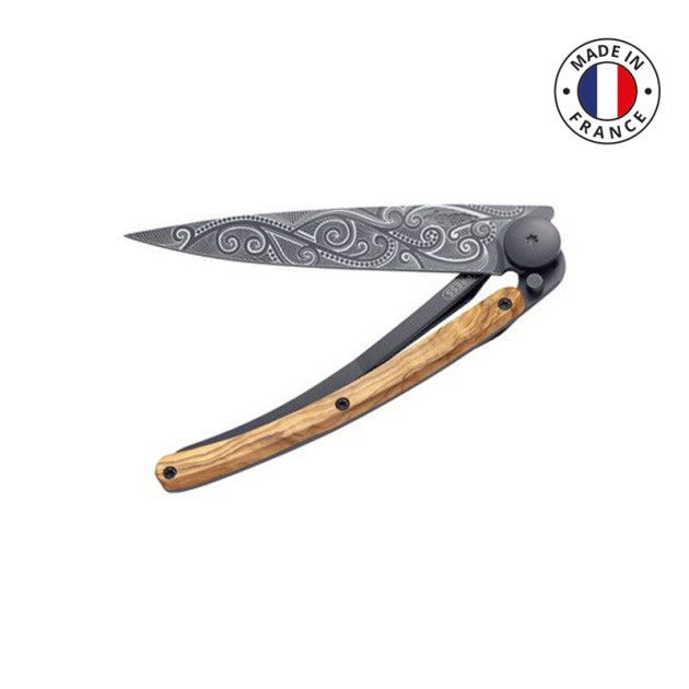 Couteau Deejo Tatoo Pacific black olivier 37 g