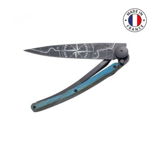 Couteau Deejo Tatoo Terra Incognita bois hêtre bleu 37g