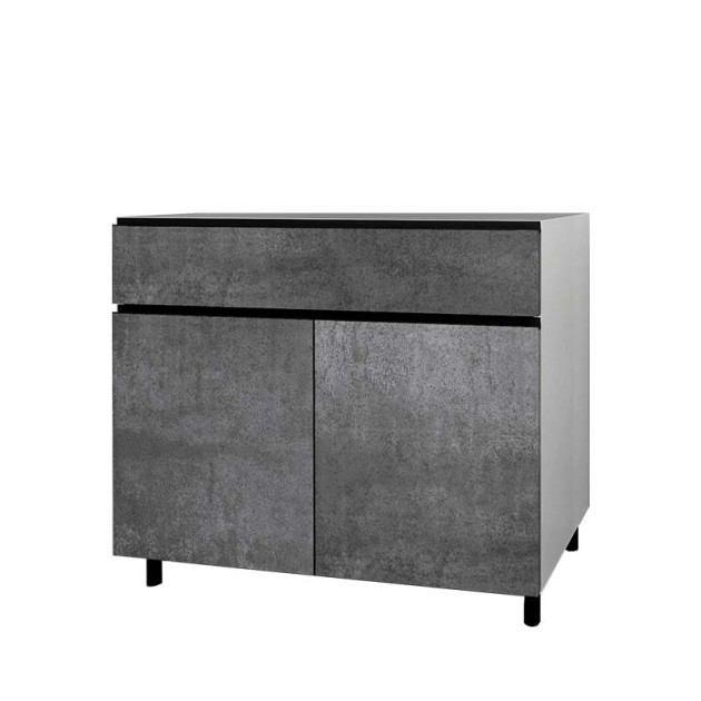 Meuble Bas 2 Tiroirs Et 2 Portes Céramique 120 Cm Cuisine D'été Acier Gris