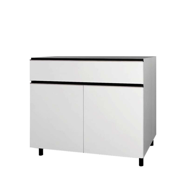 Meuble Bas 2 Tiroirs Et 2 Portes Céramique 120 Cm Cuisine D'été Artic White