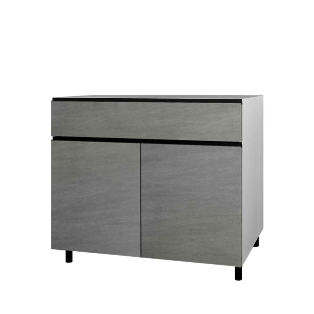 Meuble Bas 2 Tiroirs Et 2 Portes Céramique 120 Cm Cuisine D'été Gris Basalte