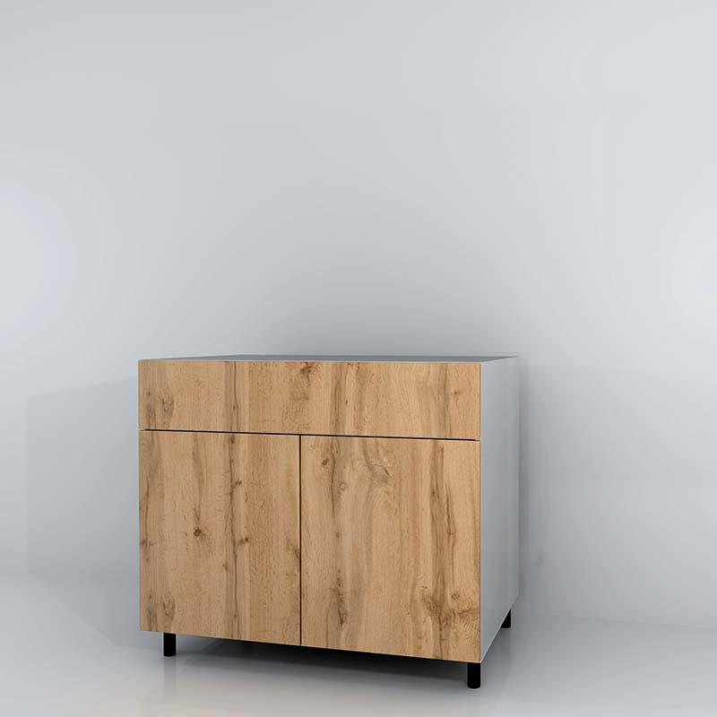 Soldes - Meuble de cuisine bas 2 portes 2 tiroirs en bois recyclé bleu navy  - Rivages - Interior's