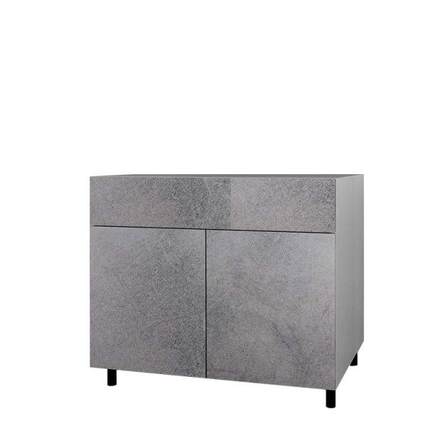 Meuble Bas 2 Tiroirs Et 2 Portes Hpl 120 Cm Cuisine D'été Gris Copperfield