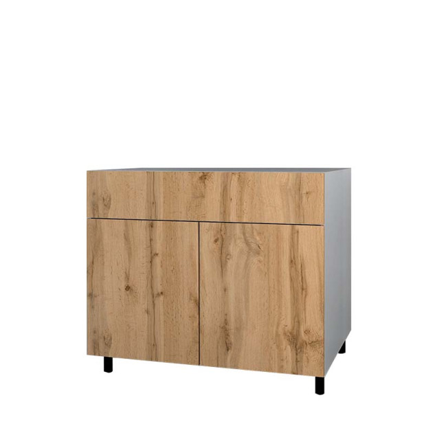 Meuble Bas 2 Tiroirs Et 2 Portes Hpl 120 Cm Cuisine D'été Eureka Oak