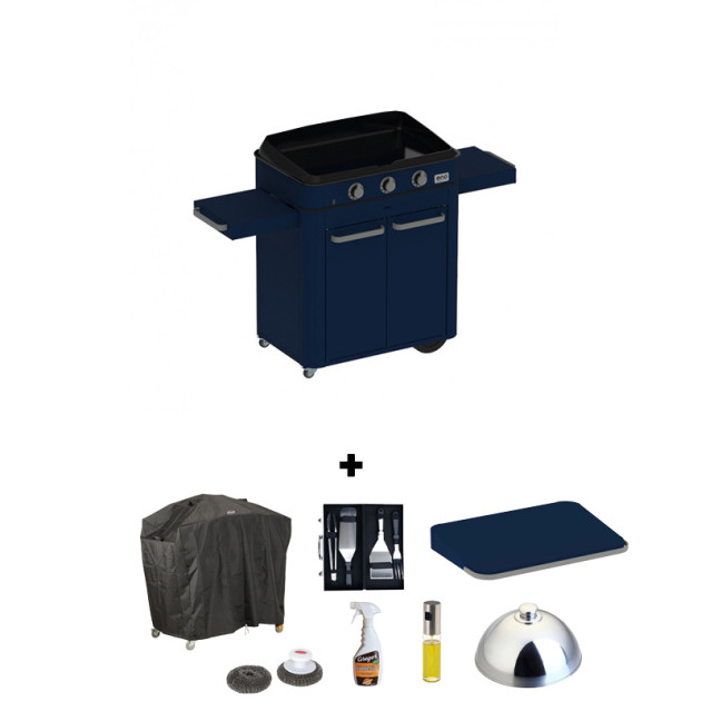 PACK PROMO plancha gaz sur chariot avec capot ENO Enosign 80 blue navy