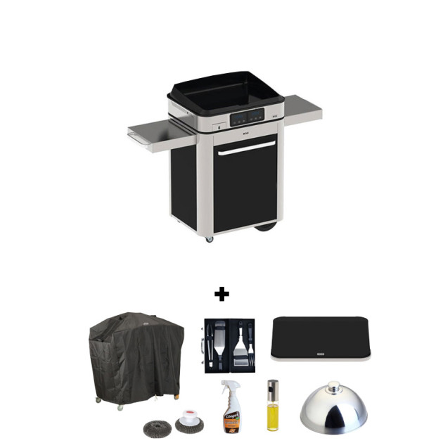 Pack Promo plancha électrique avec capot Eno Enosign 65 inox et noir sur chariot