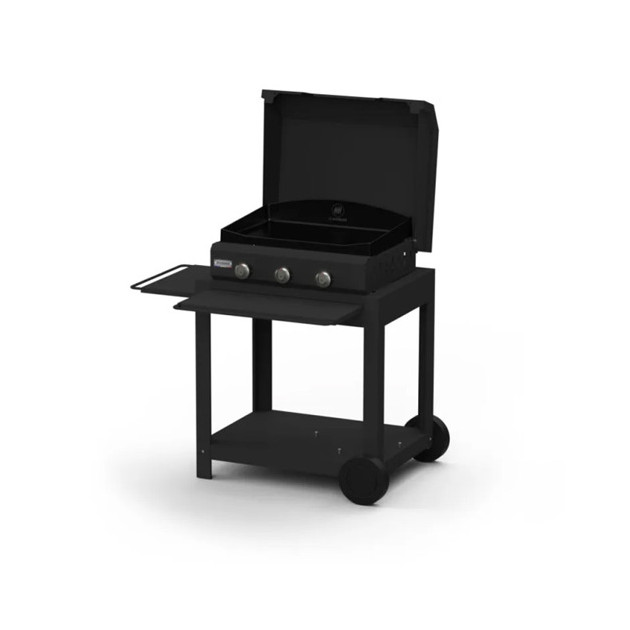 Ensemble plancha gaz Le Marquier Amalia 375 acier noir avec capot sur desserte en acier noir Le Marquier