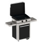 Ensemble plancha gaz Enosign 65 inox et noir avec capot sur chariot inox et noir Eno