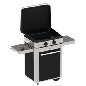 Plancha gaz Enosign 65 inox et noir sur chariot + capot