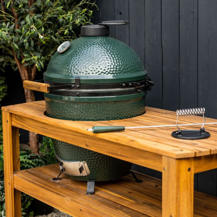 Table Big Green Egg L Eucalyptus sur roulettes