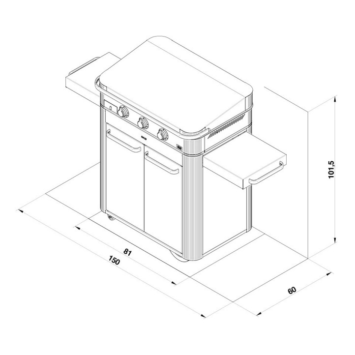 Plancha gaz Enosign 80 inox et noir sur chariot + capot