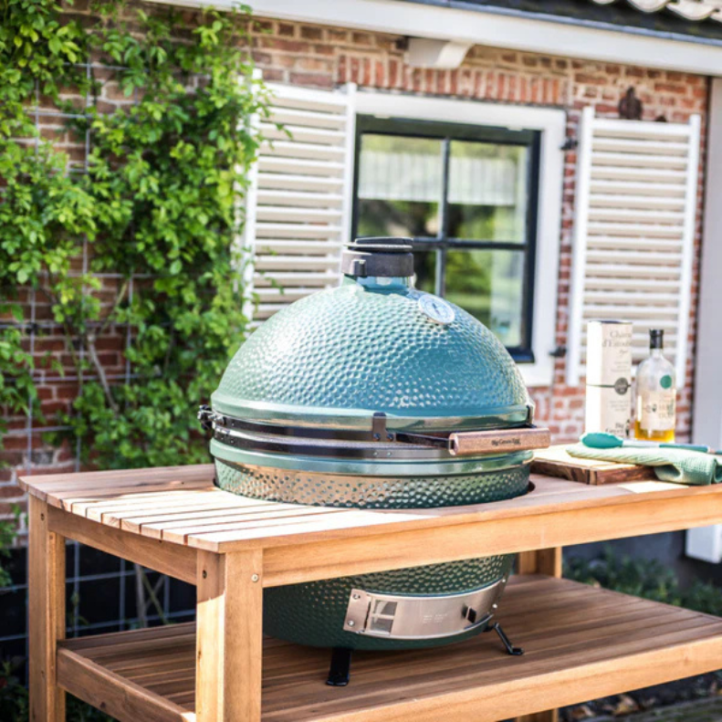 Table Big green egg XL Eucalyptus avec roulettes et berceau