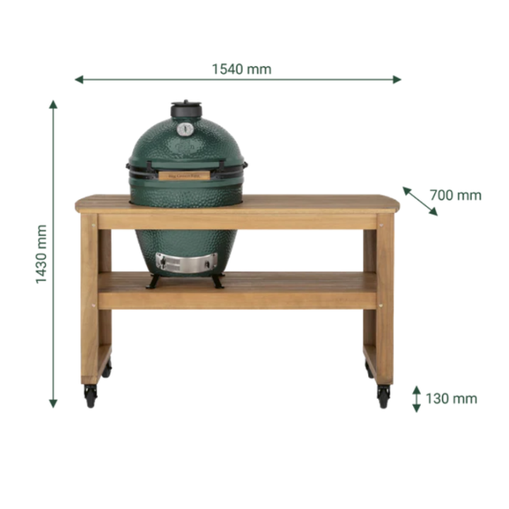 Table Big green egg XL Eucalyptus avec roulettes et berceau