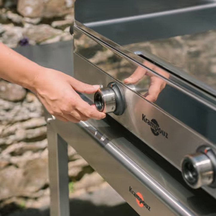 Ensemble plancha électrique Krampouz Design Double + Chariot Inox + Capot