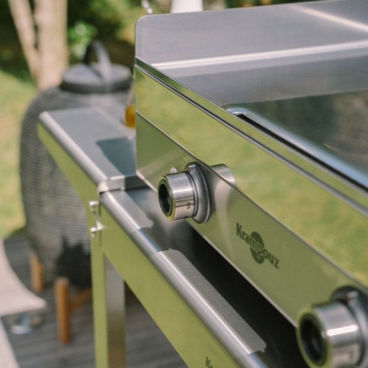 Ensemble plancha électrique Krampouz Design Double + Chariot Inox + Capot