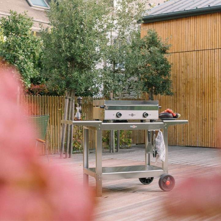 Ensemble plancha électrique Krampouz Design Double + Chariot Inox + Capot