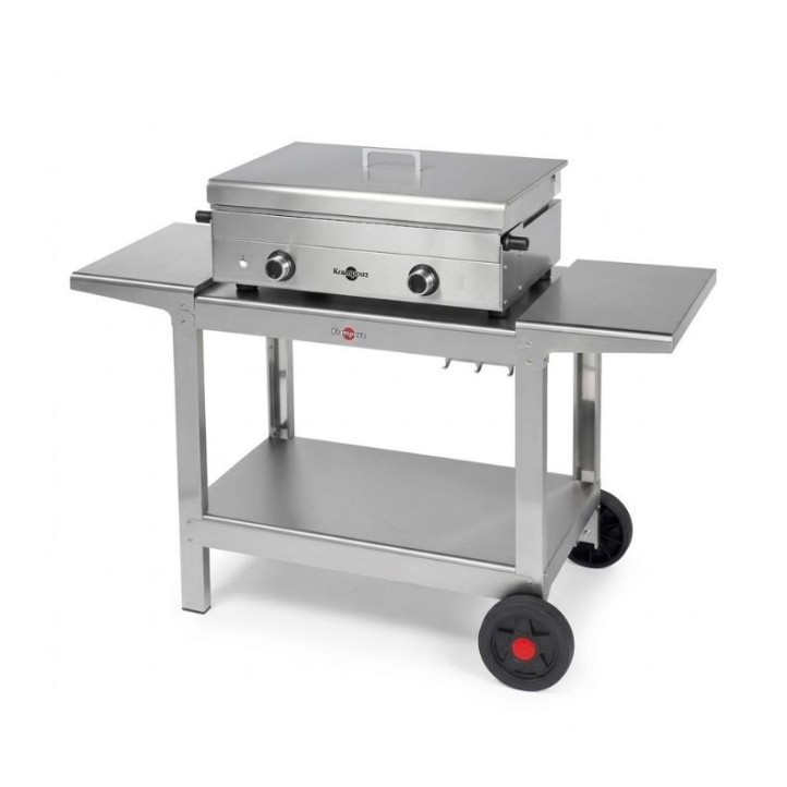 Ensemble Plancha Gaz Krampouz Design Double + Chariot Inox + Capot