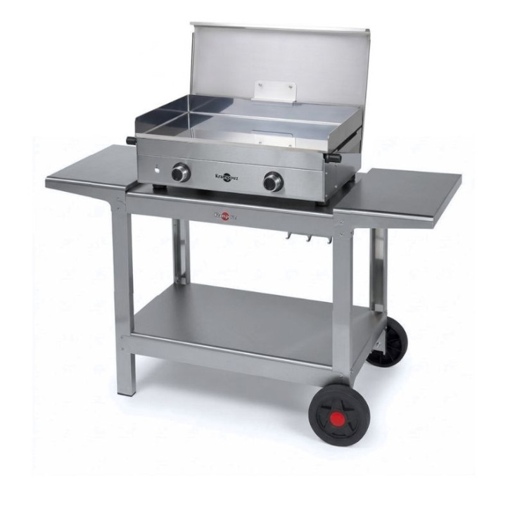Ensemble Plancha Gaz Krampouz Design Double + Chariot Inox + Capot