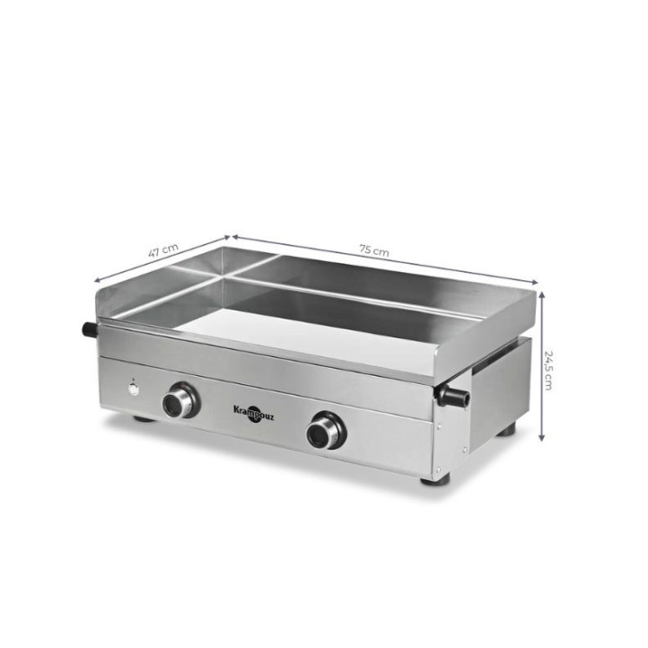 Ensemble Plancha Gaz Krampouz Design Double + Chariot Inox + Capot