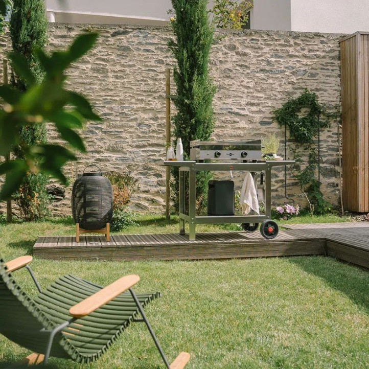 Ensemble Plancha Gaz Krampouz Design Double + Chariot Inox + Capot
