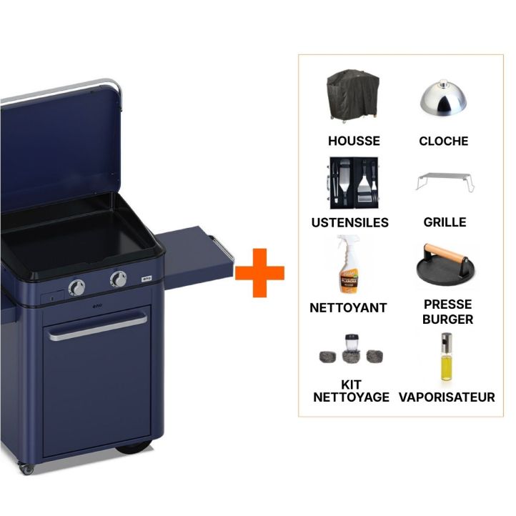 Pack plancha gaz Enosign 65 blue navy chariot/capot +8 access