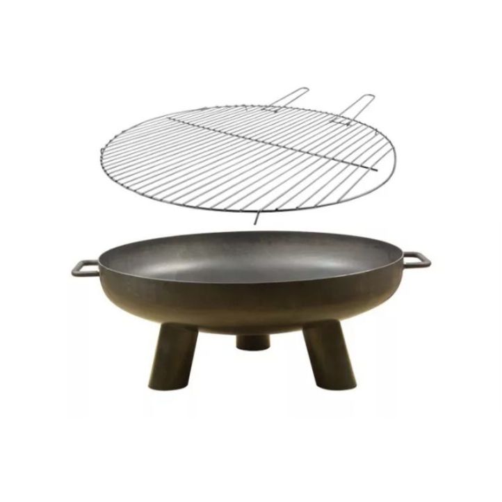 Brasero de jardin Ø60 x h24 cm acier + grille barbecue