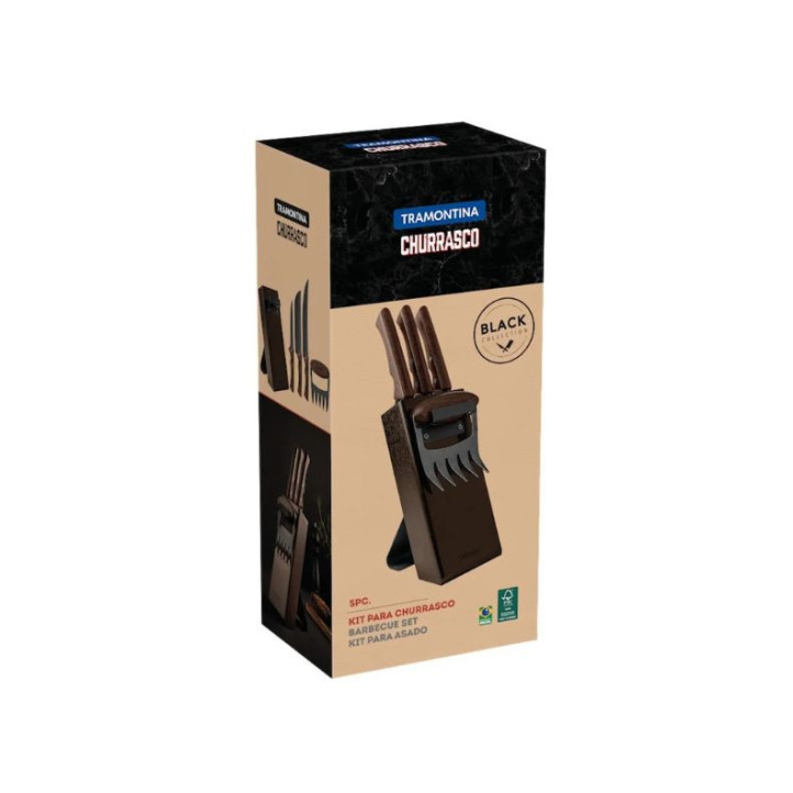 BLOC A COUTEAUX TRAMONTINA BLACK + FOURCHETTE PULLPORK