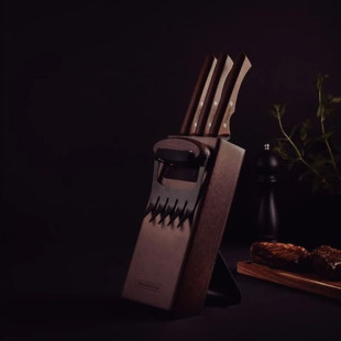 BLOC A COUTEAUX TRAMONTINA BLACK + FOURCHETTE PULLPORK