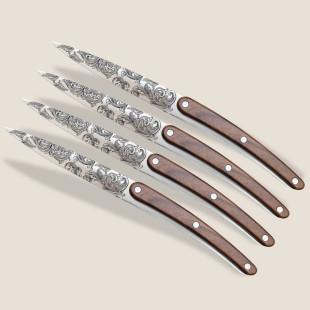 COFFRET DEEJO 4 COUTEAUX DE TABLE FLOREAL/FACON PALISSANDRE