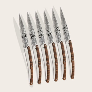 COFFRET DEEJO 6 COUTEAUX DE TABLE CHASSE/NOYER