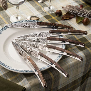 COFFRET DEEJO 6 COUTEAUX DE TABLE CHASSE/NOYER