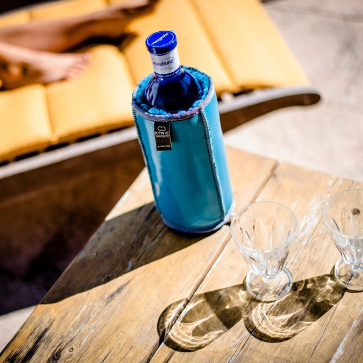 Wine bag Kywie cuir lisse turquoise